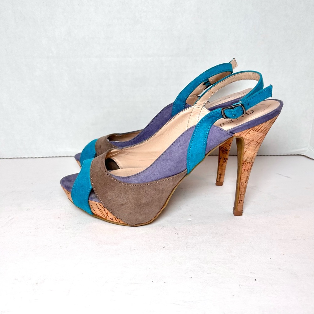 Guess Slingback Sandals Women’s Color Block Suede Blue Size 7.5